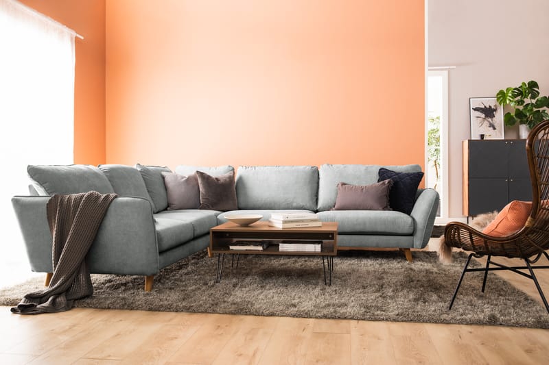 Trend Lyx 6-seters Vendbar L-formet Hjørnesofa i Stoff - Grå - Møbler - Sofaer - Hjørnesofaer