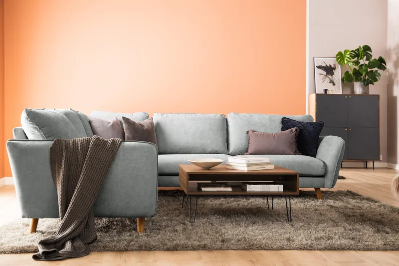 Trend Lyx 6-seters Vendbar L-formet Hjørnesofa i Stoff - Grå - Møbler - Sofaer - Hjørnesofaer