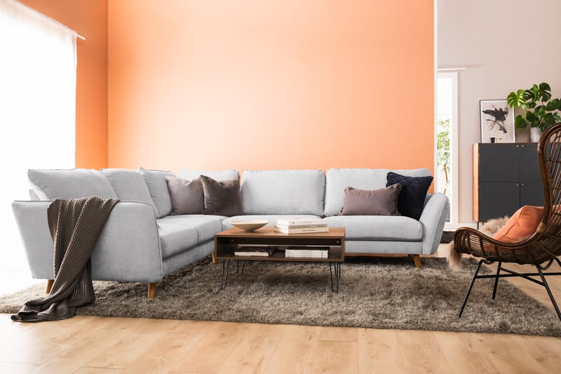 Trend Lyx 6-seters Vendbar L-formet Hjørnesofa i Stoff - Lys grå - Møbler - Sofaer - Hjørnesofaer