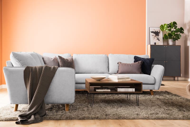 Trend Lyx 6-seters Vendbar L-formet Hjørnesofa i Stoff - Lys grå - Møbler - Sofaer - Hjørnesofaer