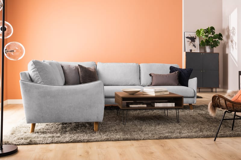 Trend Lyx 6-seters Vendbar L-formet Hjørnesofa i Stoff - Lys grå - Møbler - Sofaer - Hjørnesofaer