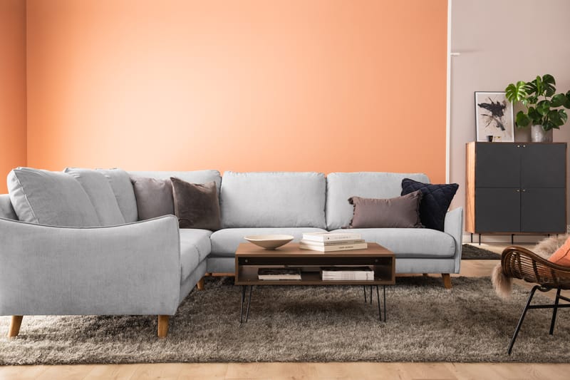 Trend Lyx 6-seters Vendbar L-formet Hjørnesofa i Stoff - Lys grå - Møbler - Sofaer - Hjørnesofaer