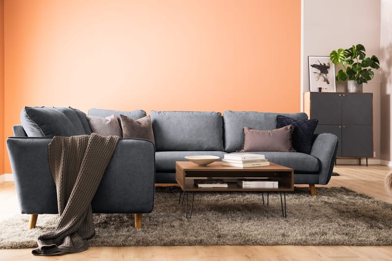 Trend Lyx 6-seters Vendbar L-formet Hjørnesofa i Stoff - Mørk grå - Møbler - Sofaer - Hjørnesofaer