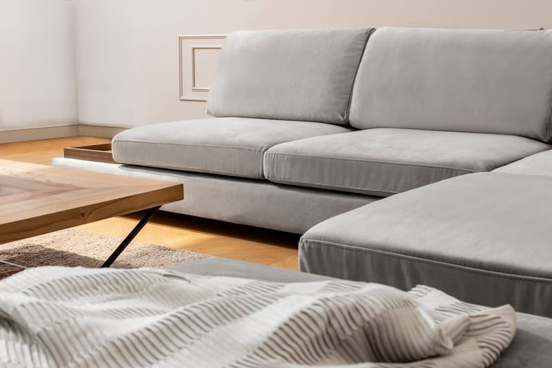 Tulima Sofa med Sjeselong m Krakk Høyre - Lysegrå/Natur - Møbler - Sofaer - Hjørnesofaer