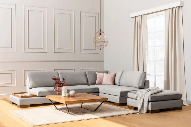 Tulima Sofa med Sjeselong m Krakk Høyre - Lysegrå/Natur - Møbler - Sofaer - Hjørnesofaer