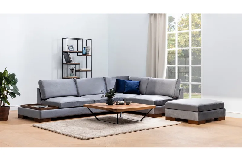 Tulima Sofa med Sjeselong m Krakk Høyre - Mørkegrå/Natur - Møbler - Sofaer - Hjørnesofaer