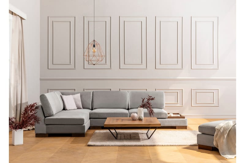 Tulima Sofa med Sjeselong m Krakk Venstre - Lysegrå/Natur - Møbler - Sofaer - Hjørnesofaer