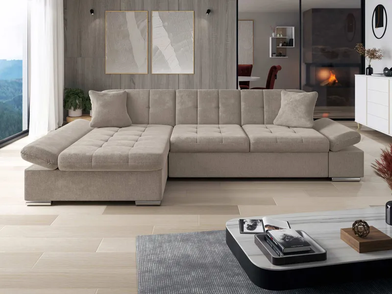 Vananda 4-seters Sofa med Sjeselong Venstre - Mørk beige - Møbler - Sofaer - Hjørnesofaer - Hjørnesofa med divan