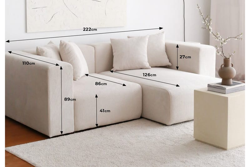 Yolo Hjørnesofa 2-seter - Hvit - Møbler - Sofaer - Hjørnesofaer - Hjørnesofa med divan