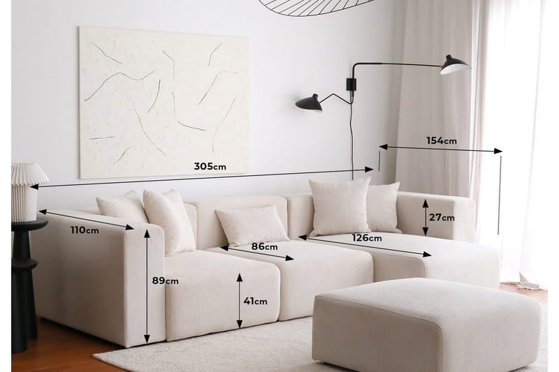 Yolo Hjørnesofa 4-seter - Hvit - Møbler - Sofaer - Hjørnesofaer - Hjørnesofa med divan