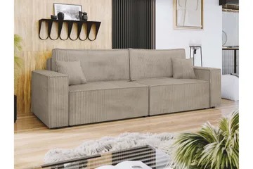 Hobson 3-seter Sovesofa 245 cm med Oppbevaring i Manchesterstoff - Beige - Møbler - Sofaer - 3 seter sofa