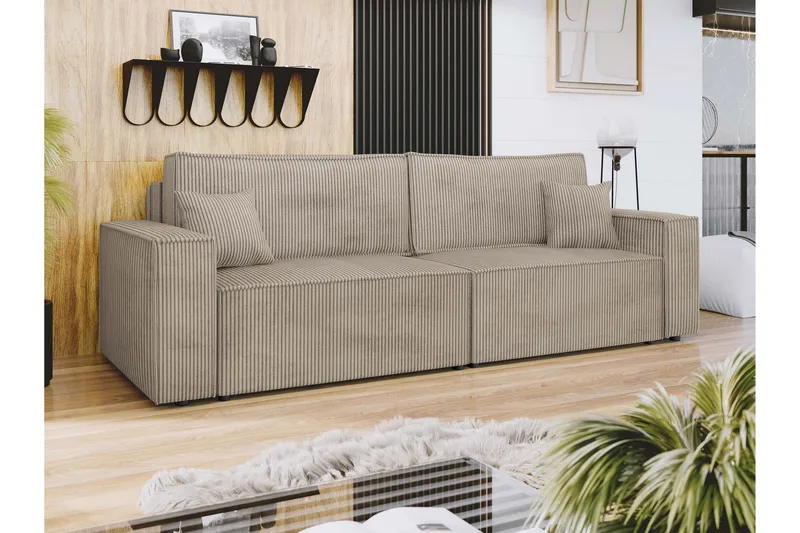 Hobson 3-seter Sovesofa 245 cm med Oppbevaring i Manchesterstoff - Beige - Møbler - Sofaer - 3 seter sofa