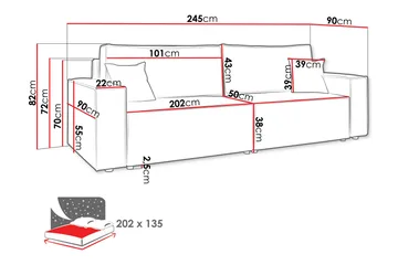 Hobson 3-seter Sovesofa 245 cm med Oppbevaring i Manchesterstoff - Blå - Møbler - Sofaer - 3 seter sofa