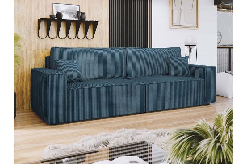 Hobson 3-seter Sovesofa 245 cm med Oppbevaring i Manchesterstoff - Blå - Møbler - Sofaer - 3 seter sofa