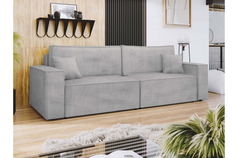 Hobson 3-seter Sovesofa 245 cm med Oppbevaring i Manchesterstoff - Grå - Møbler - Sofaer - 3 seter sofa