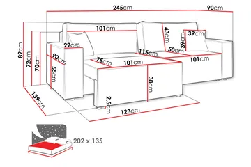 Hobson 3-seter Sovesofa 245 cm med Oppbevaring i Manchesterstoff - Grå - Møbler - Sofaer - 3 seter sofa