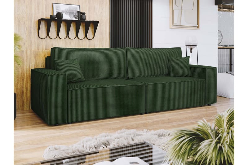 Hobson 3-seter Sovesofa 245 cm med Oppbevaring i Manchesterstoff - Grønn - Møbler - Sofaer - 3 seter sofa