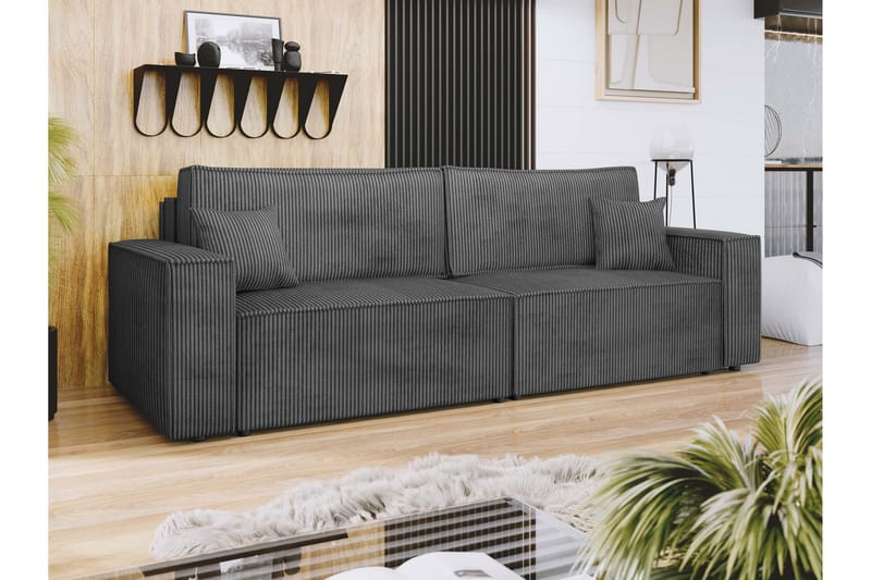 Hobson 3-seter Sovesofa 245 cm med Oppbevaring i Manchesterstoff - Mørkegrå - Møbler - Sofaer - 3 seter sofa