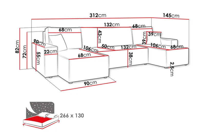 Hobson Sofa Dobbel sjeselong 4-seter - Beige - Møbler - Sofaer - U-sofa