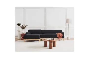 Hörnsoffa Beliani Sosjo Beige, ljust trä, Högervänd Black||Light colored wood Left-faced - Møbler - Sofaer - Sofaer med sjeselong