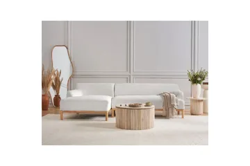 Hörnsoffa Beliani Sosjo Beige, ljust trä, Högervänd White||Light colored wood Left-faced - Møbler - Sofaer - Sofaer med sjeselong