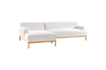 Hörnsoffa Beliani Sosjo Beige, ljust trä, Högervänd White||Light colored wood Left-faced - Møbler - Sofaer - Sofaer med sjeselong