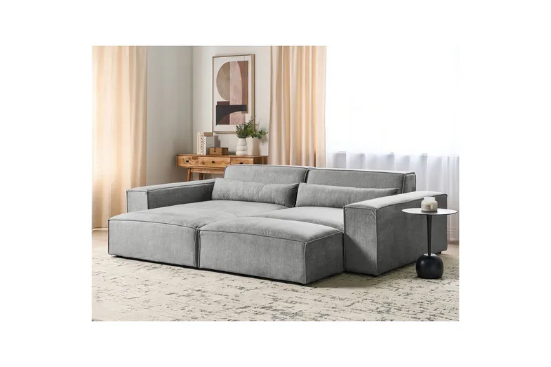 Hörnsoffa med fotpall Hellnar Grå, Högervänd NO_BRAND Grey Left-faced - Møbler - Sofaer - Sofaer med sjeselong - 2 seters sofa med divan