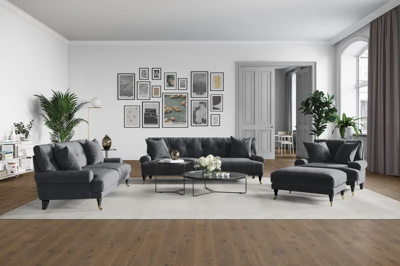 Andrew 3-seters Fløyelssofa - Mørk grå - Møbler - Sofaer - Howard-sofaer