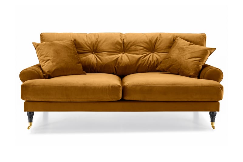 Andrew Sofagruppe 3-seter + 2-seter Sofa + Lenestol + Fotskammel i Fløyel - Mørk gul - Møbler - Sofaer - Fløyelssofaer