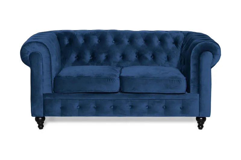 Chesterfield Lyx 2-seter Liten fløyelssofa – Dyp sofa 160 cm bred, Blå Fløyel