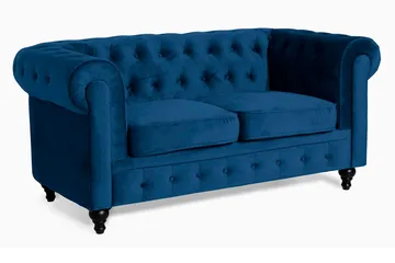 Chesterfield Lyx 2-seter Liten fløyelssofa – Dyp sofa 160 cm bred - Blå Fløyel - Møbler - Sofaer - Howard-sofaer