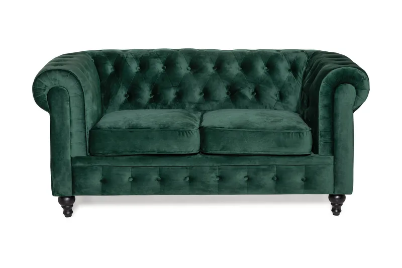 Chesterfield Lyx 2-seter Liten fløyelssofa – Dyp sofa 160 cm bred, Grønn