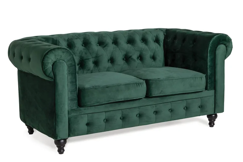 Chesterfield Lyx 2-seter Liten fløyelssofa – Dyp sofa 160 cm bred - Grønn - Møbler - Sofaer - Howard-sofaer