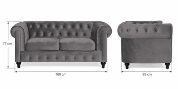 Chesterfield Lyx 2-seter Liten Fløyelssofa – Dyp sofa 160 cm bred - Mørkegrå - Møbler - Sofaer - Howard-sofaer