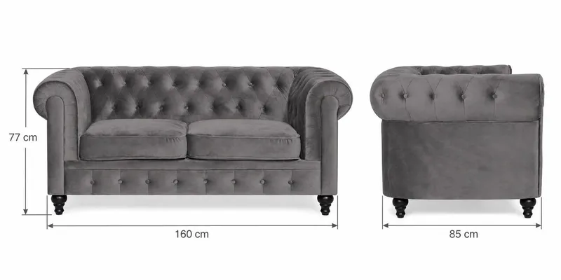 Chesterfield Lyx 2-seter Liten Fløyelssofa – Dyp sofa 160 cm bred - Mørkegrå - Møbler - Sofaer - Howard-sofaer