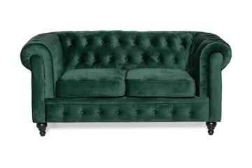 Chesterfield Lyx 2-seter Liten fløyelssofa – Dyp sofa 160 cm bred - Mørkegrønn - Møbler - Sofaer - Howard-sofaer