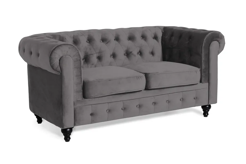 Chesterfield Lyx 2-seter Liten Fløyelssofa – Dyp sofa 160 cm bred - Mørkgrå / Grå - Møbler - Sofaer - Howard-sofaer