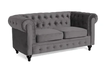 Chesterfield Lyx 2-seter Liten Fløyelssofa – Dyp sofa 160 cm bred - Mørkgrå / Grå - Møbler - Sofaer - Howard-sofaer