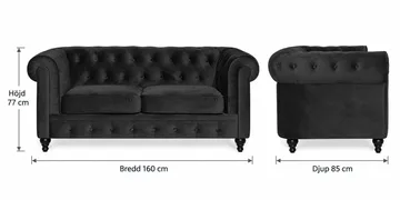 Chesterfield Lyx 2-seter Liten fløyelssofa – Dyp sofa 160 cm bred - Svart - Møbler - Sofaer - Howard-sofaer