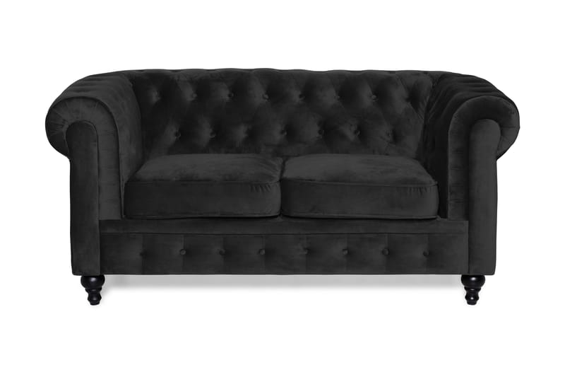 Chesterfield Lyx 2-seter Liten fløyelssofa – Dyp sofa 160 cm bred - Svart - Møbler - Sofaer - Howard-sofaer