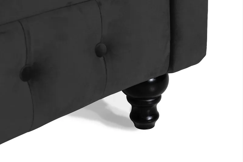 Chesterfield Lyx 3-seter Fløyelssofa – Dyp sofa - Svart - Møbler - Sofaer - Howard-sofaer