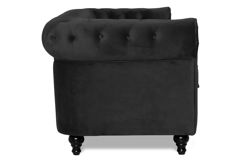Chesterfield Lyx 3-seter Fløyelssofa – Dyp sofa - Svart - Møbler - Sofaer - Howard-sofaer