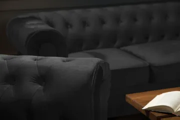 Chesterfield Lyx 3-seter Fløyelssofa – Dyp sofa - Svart - Møbler - Sofaer - Howard-sofaer