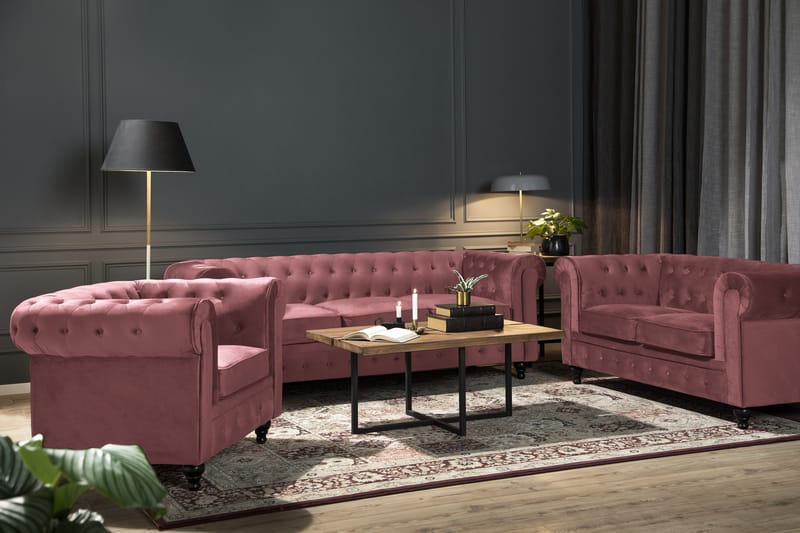 Chesterfield Lyx Fløyelssofa 2-seter - Rostrosa - Møbler - Sofaer - Howard-sofaer