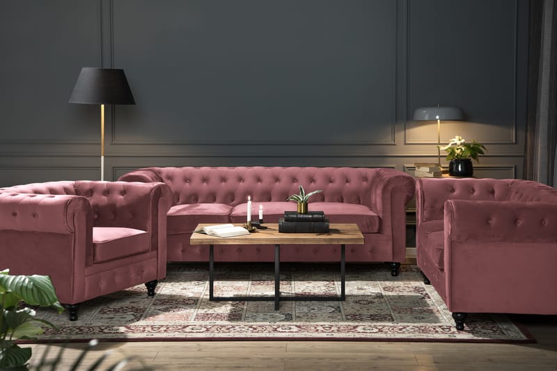 Chesterfield Lyx Fløyelssofa 2-seter - Rostrosa - Møbler - Sofaer - Howard-sofaer