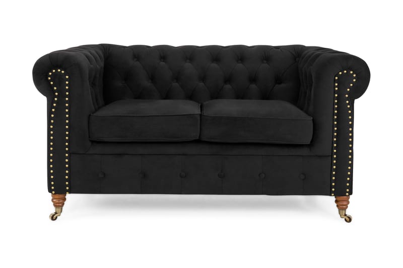 Fløyelssofa Chester Deluxe 2-seter - Svart - Fløyelssofaer - 2 seter sofa - Howard-sofaer - Chesterfield sofaer