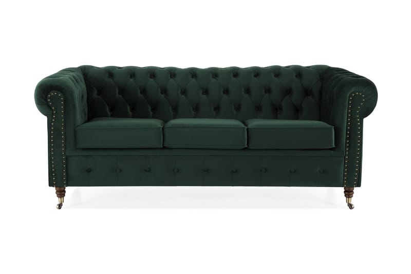 Fløyelssofa Chester Deluxe 3-seter - Mørkgrønn - 3 seter sofa - Howard-sofaer - Fløyelssofaer - Chesterfield sofaer