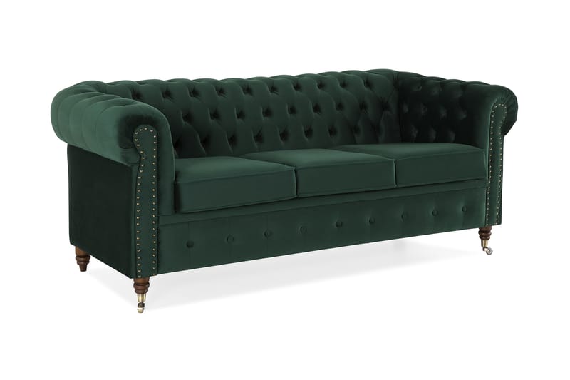 Fløyelssofa Chester Deluxe 3-seter - Mørkgrønn - 3 seter sofa - Fløyelssofaer - Howard-sofaer - Chesterfield sofaer