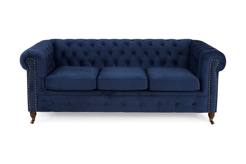 Fløyelssofa Chester Deluxe 3-seter - Petrolblå - 3 seter sofa - Fløyelssofaer - Howard-sofaer - Chesterfield sofaer