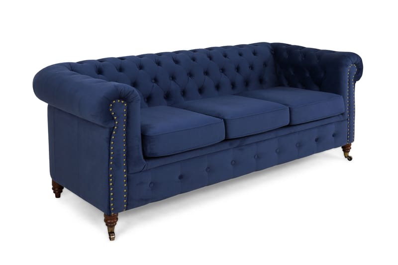 Fløyelssofa Chester Deluxe 3-seter - Petrolblå - 3 seter sofa - Fløyelssofaer - Howard-sofaer - Chesterfield sofaer